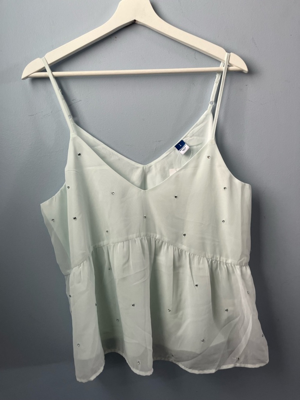NWT Old Navy Pale Mint Peplum Lightweight Jewels Adjustable Strap Cami Size L